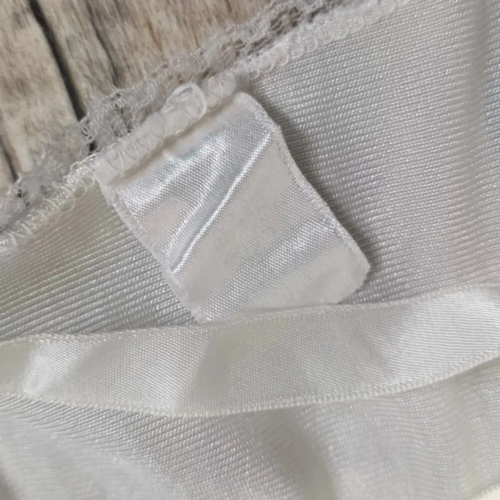 Vintage White Girls Slip Dress Lace Trim Full Slip Petticoat Size 10-12